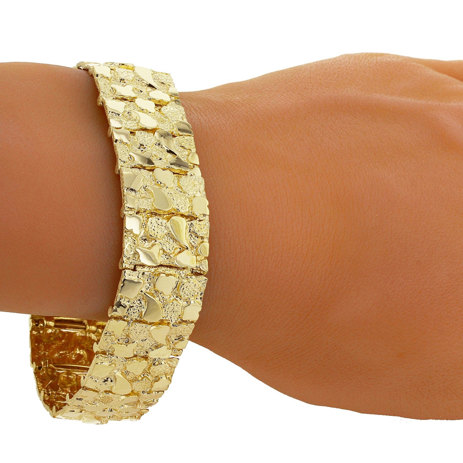 14k Yellow Gold Solid Nugget Bracelet 7″-9″ 4mm to 25mm Adjustable