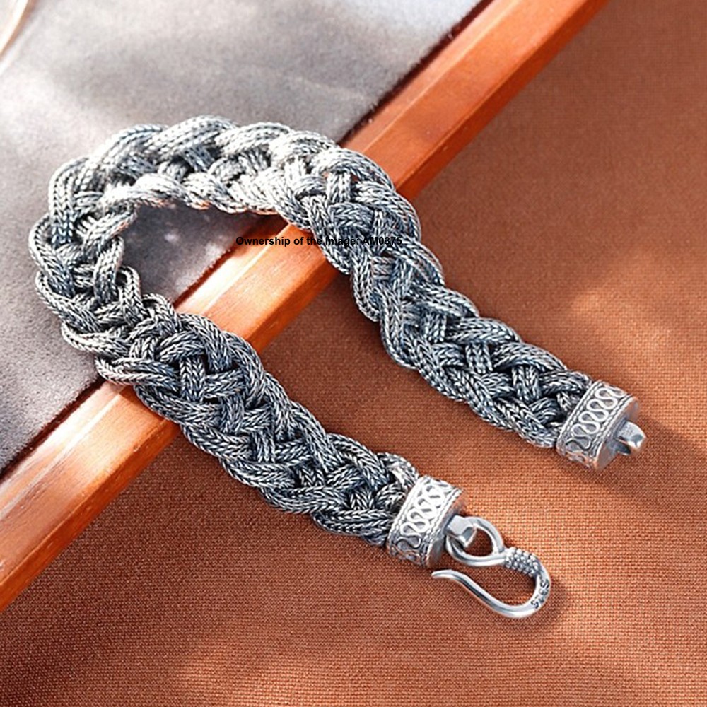 Fine Real S925 Sterling Silver Bracelet 12mm Wheat Link Men Bracelet 7.5-8.7inch