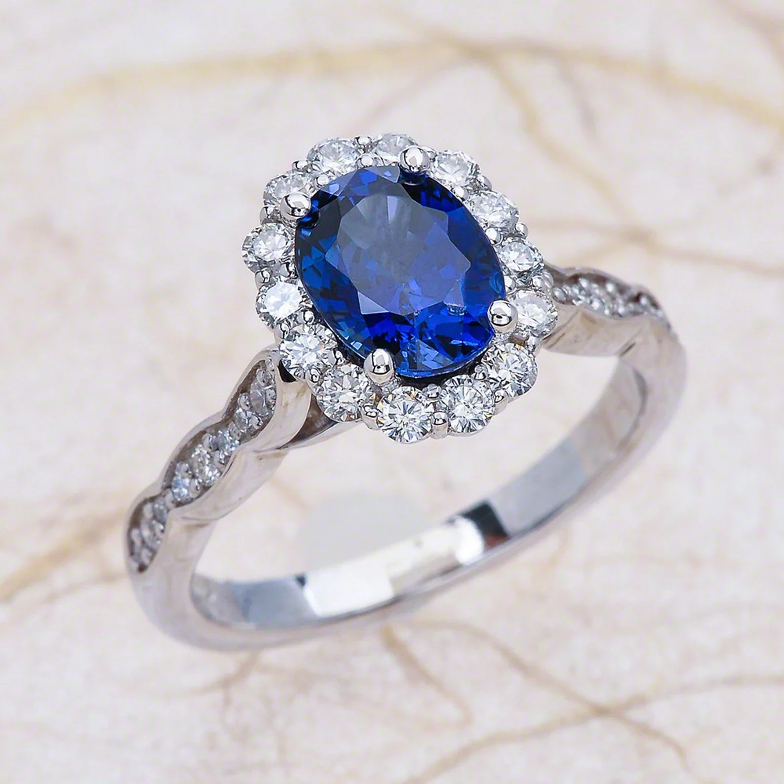 4.00 Ct Oval Natural Sapphire & Diamond Wedding Ring 14K White Gold Size 7