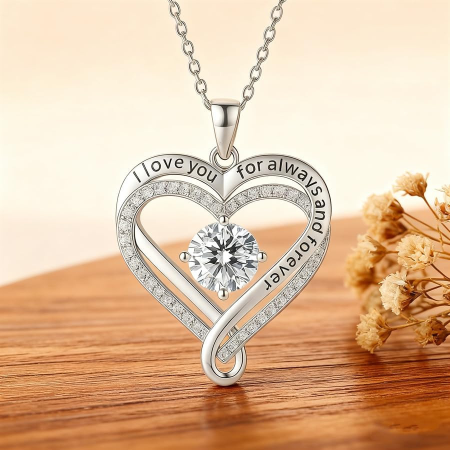 925 Silver Heart Necklace for Wife, Infinite Love Knot with Gift Box