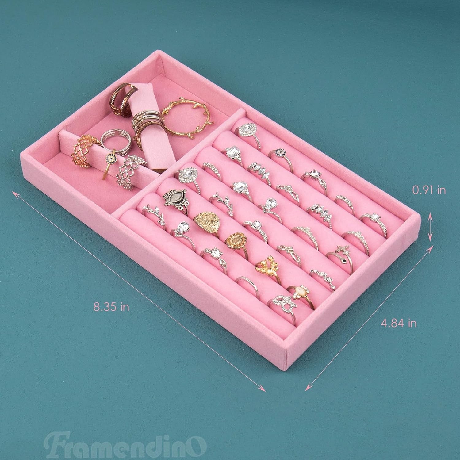 4 Pack Velvet Jewelry Organizer for Drawers Inserts Pink Stackable Earrings
