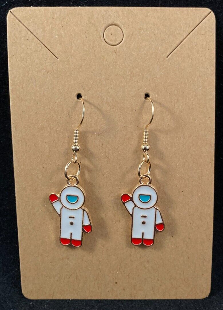 Astronaut Earrings – Dangle – Gold Hook – Handmade