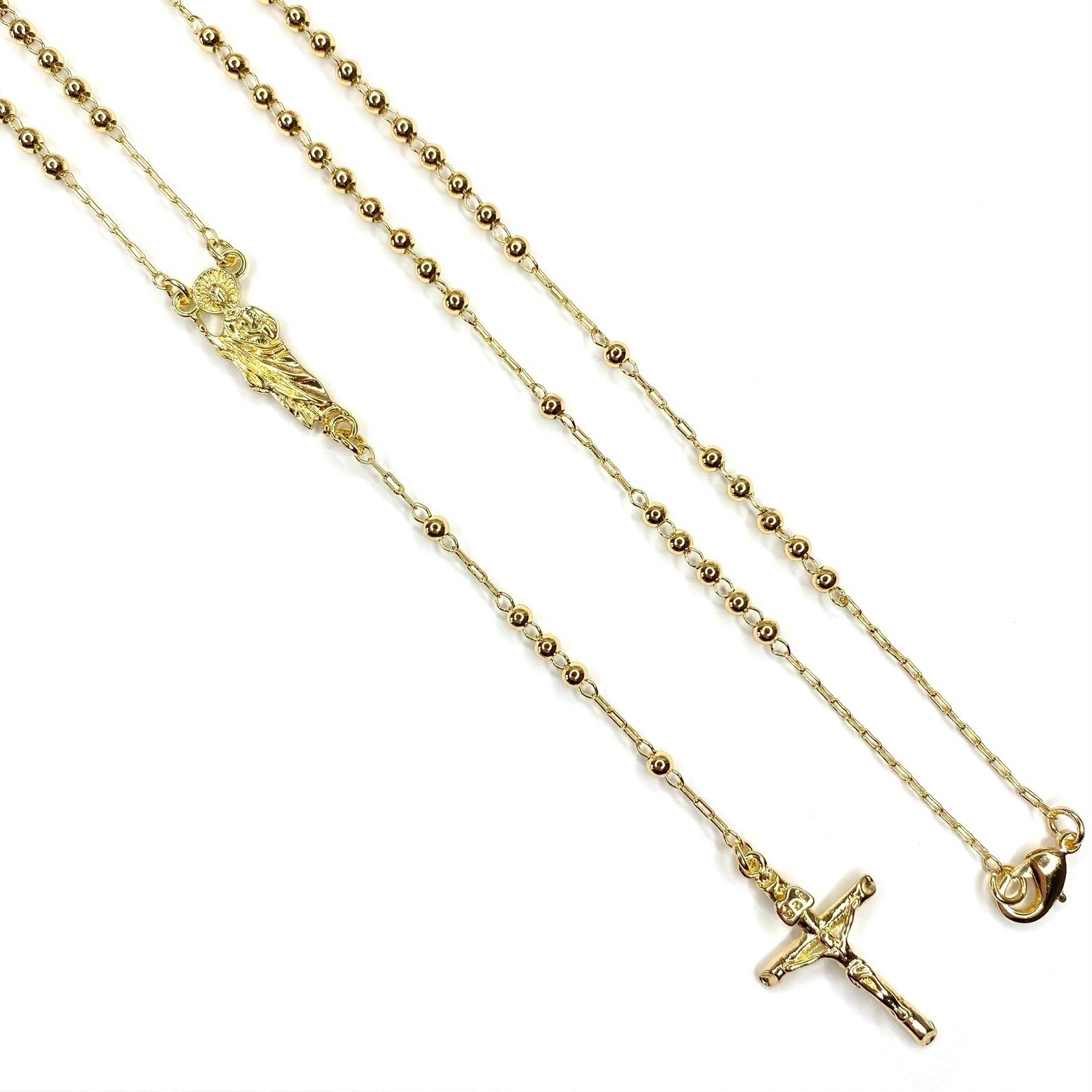 14K Gold Plated Rosary Necklace 14K Oro Laminado San Judas Tadeo Rosario Collar
