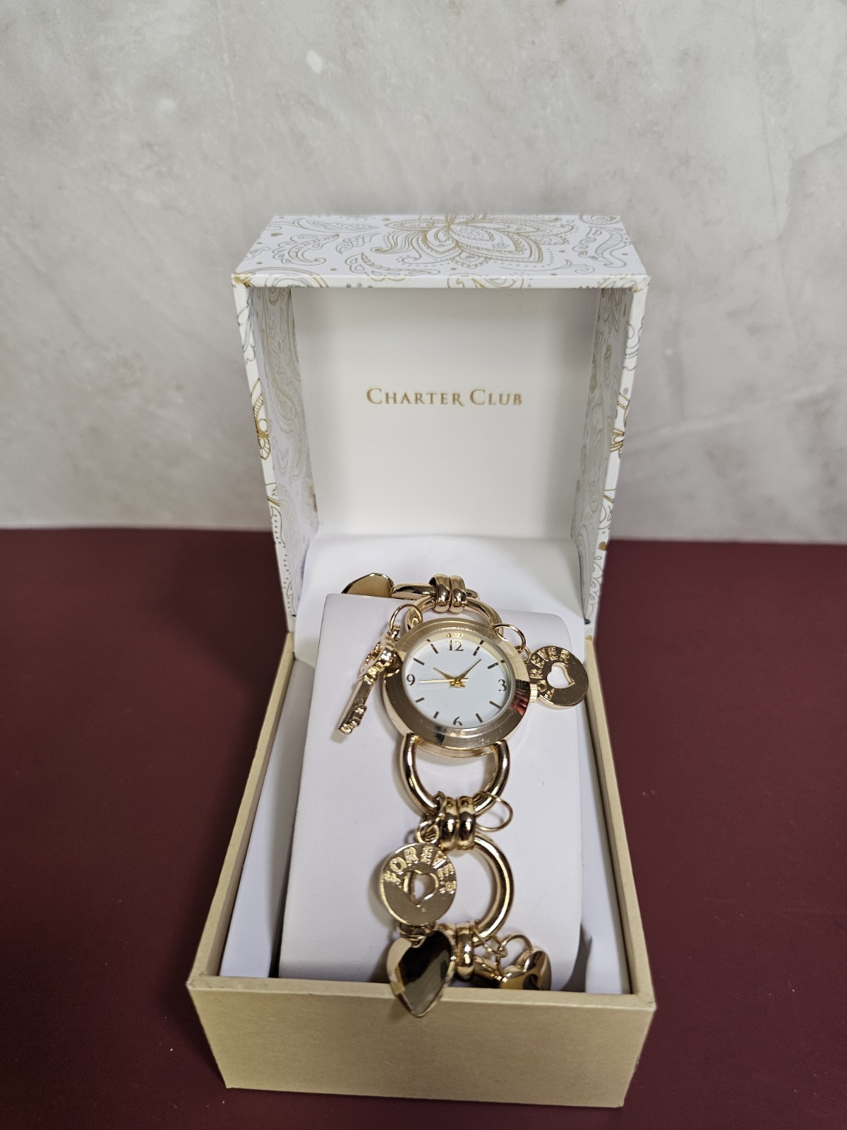Charter Club Women’s Gold-Tone Key Dangle Charm Bracelet Watch 26mm