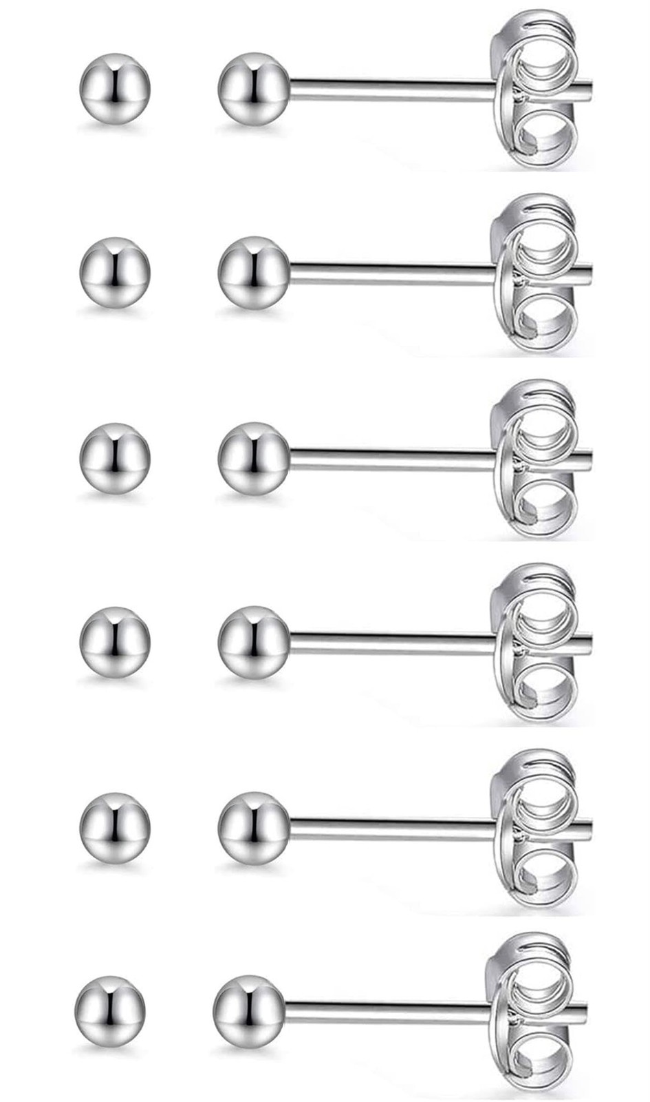 3mm Silver Ball Stud Earrings for Women, Small Silver Stud Earrings Tiny Metal S