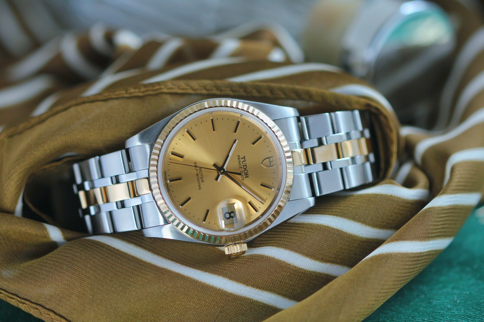 Tudor Prince Date 74033 Two Tone Gold Champagne Dial 34mm Automatic Watch