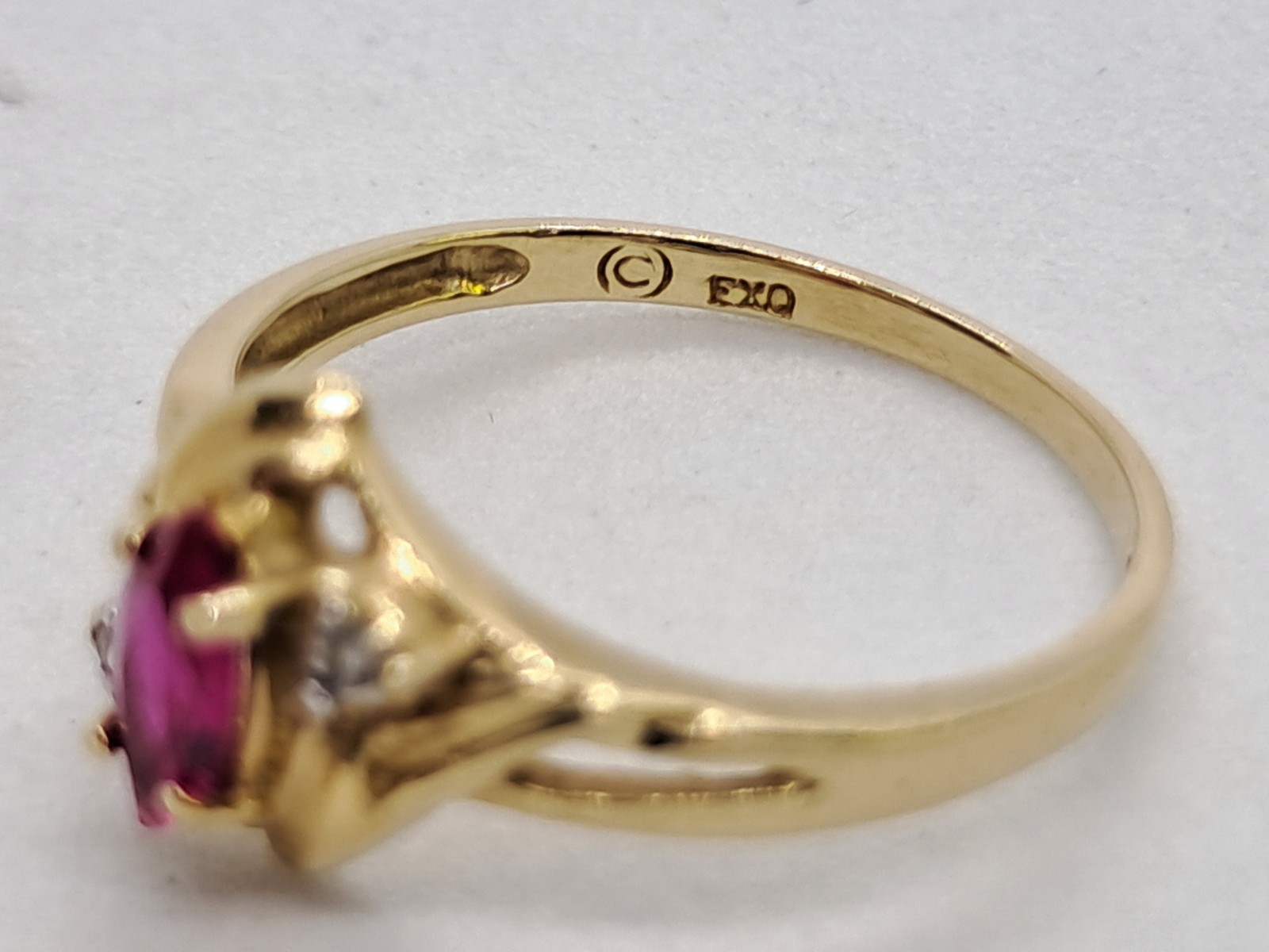 Dainty Victorian Style Marquise Ruby Ring 10K Solid Yellow Gold Natural Diamonds