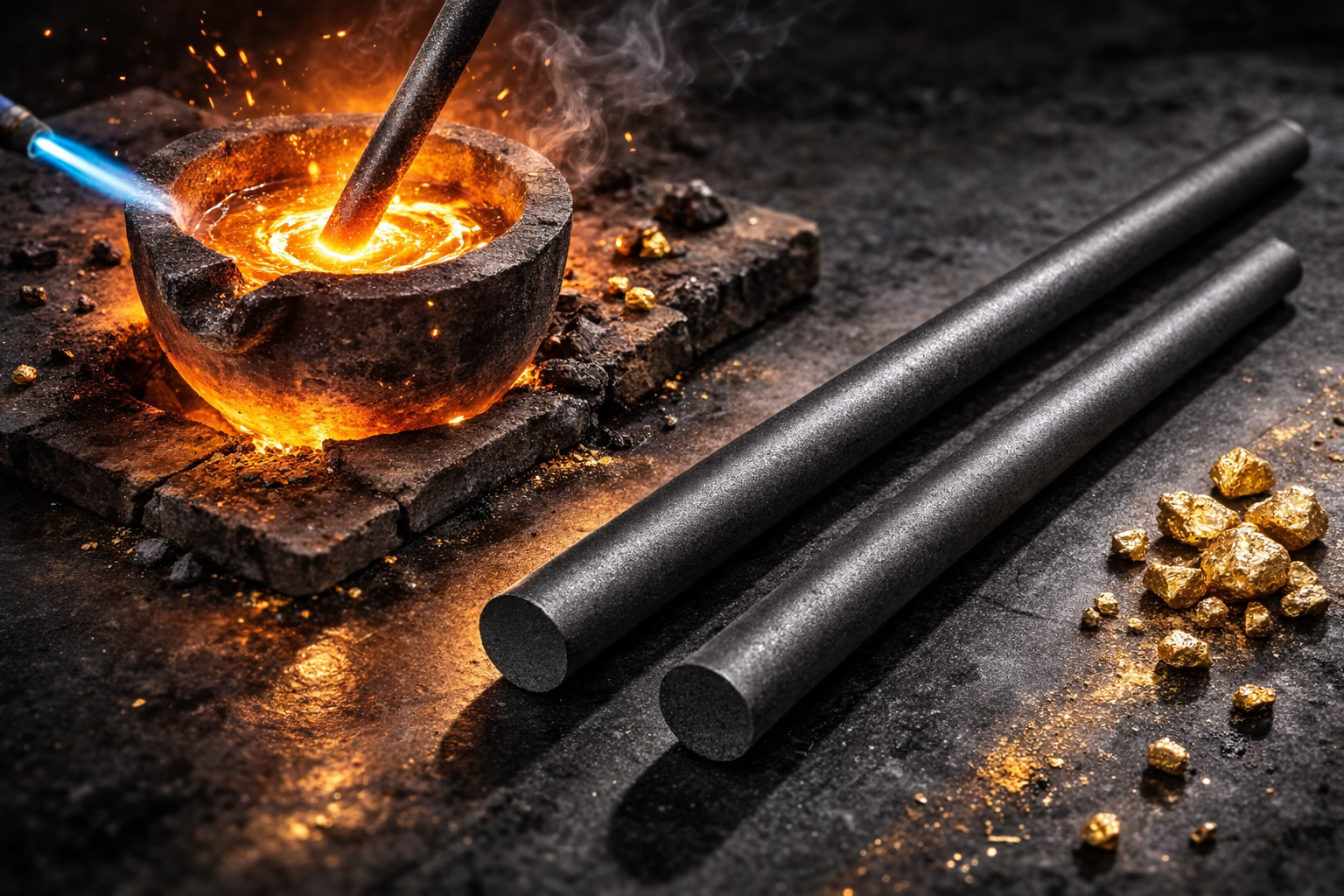 Graphite Stir Rod and Anhydrous Flux Gold Silver Metal Casting Refining Set