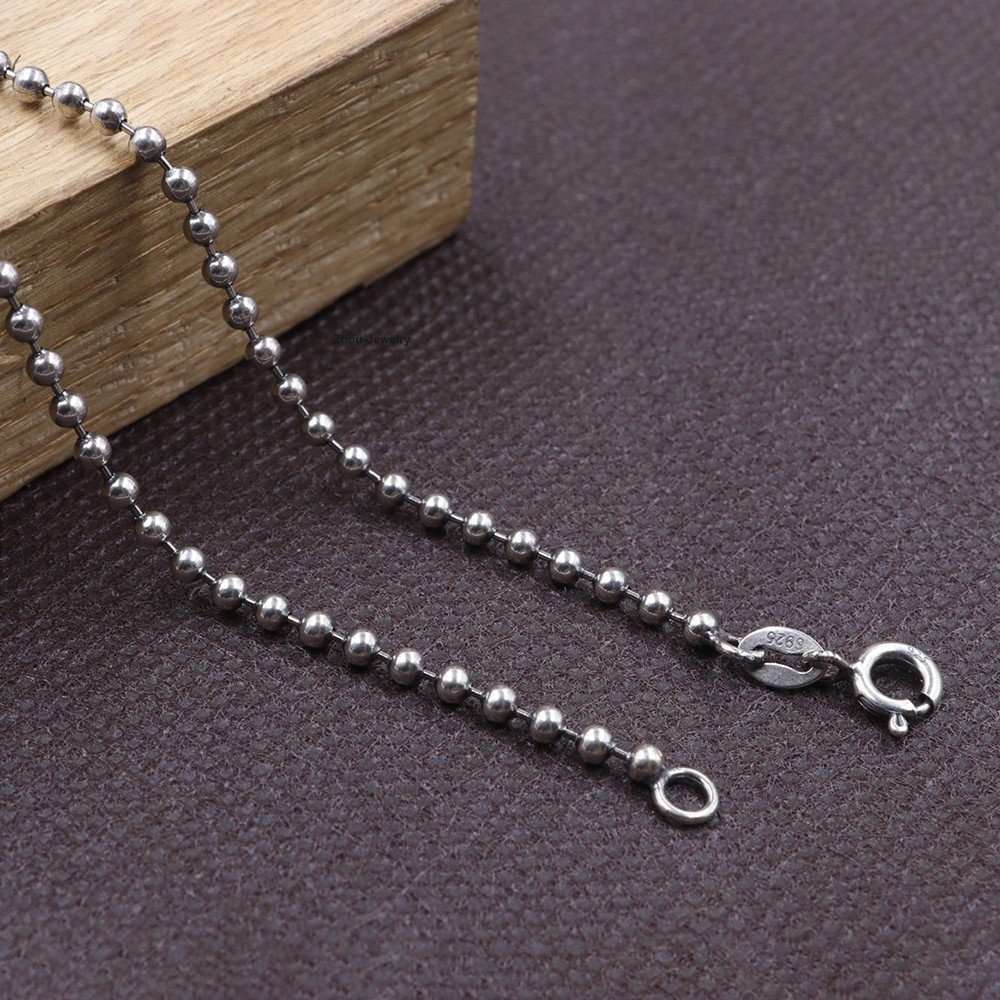 Real 925 Sterling Silver 2.5mm Bead Link Chain Necklace 23.6inch Fine Jewelry