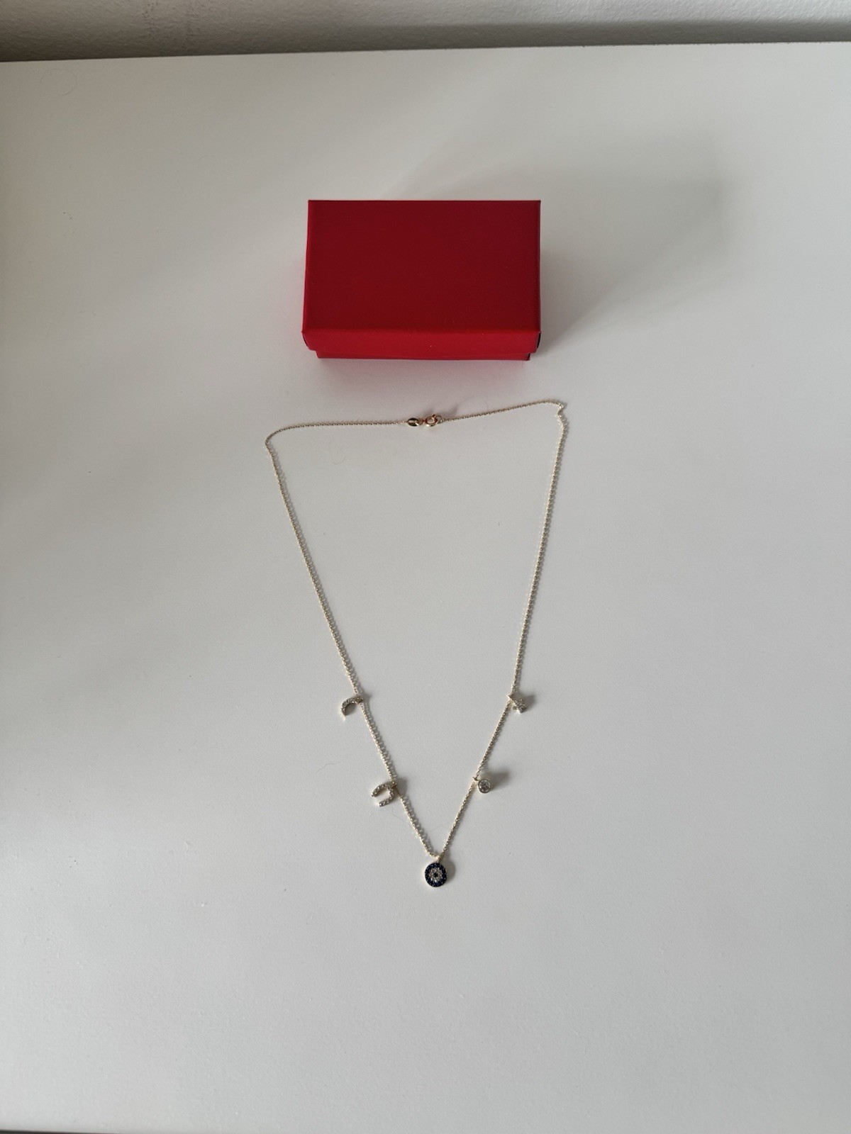 14K SOLID YELLOW GOLD NECKLACE WITH 5 CHARMS ZIRCONIA Stamped 585