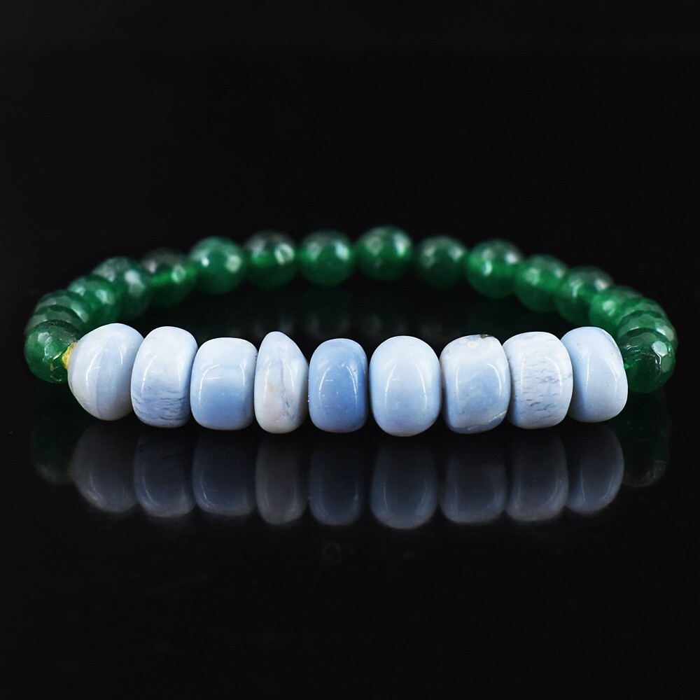 100.00 Cts Wonderful Stretchable Bracelet Onyx & Blue Opal Beaded VK 19 E579