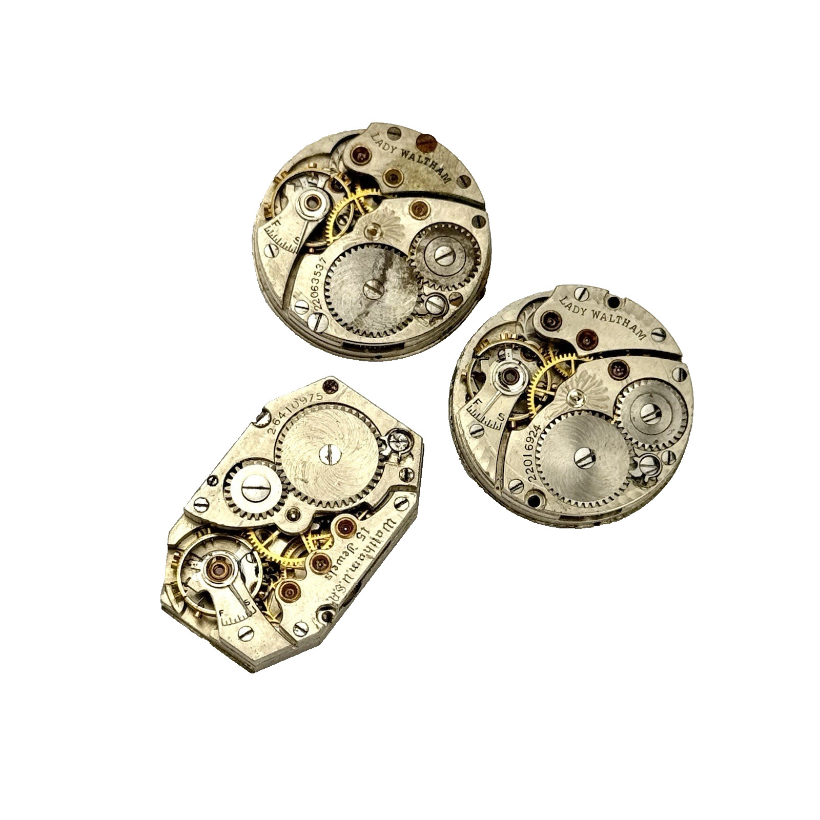 Waltham Wristwatch Movements Lot of 3 Mechanical 1918 Lady 10L , 15j Parts (724)