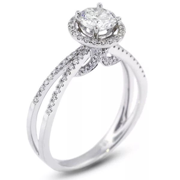 18K Gold Side Stone Engagement Ring Halo 1.18 Carat Round Natural Diamond H SI1