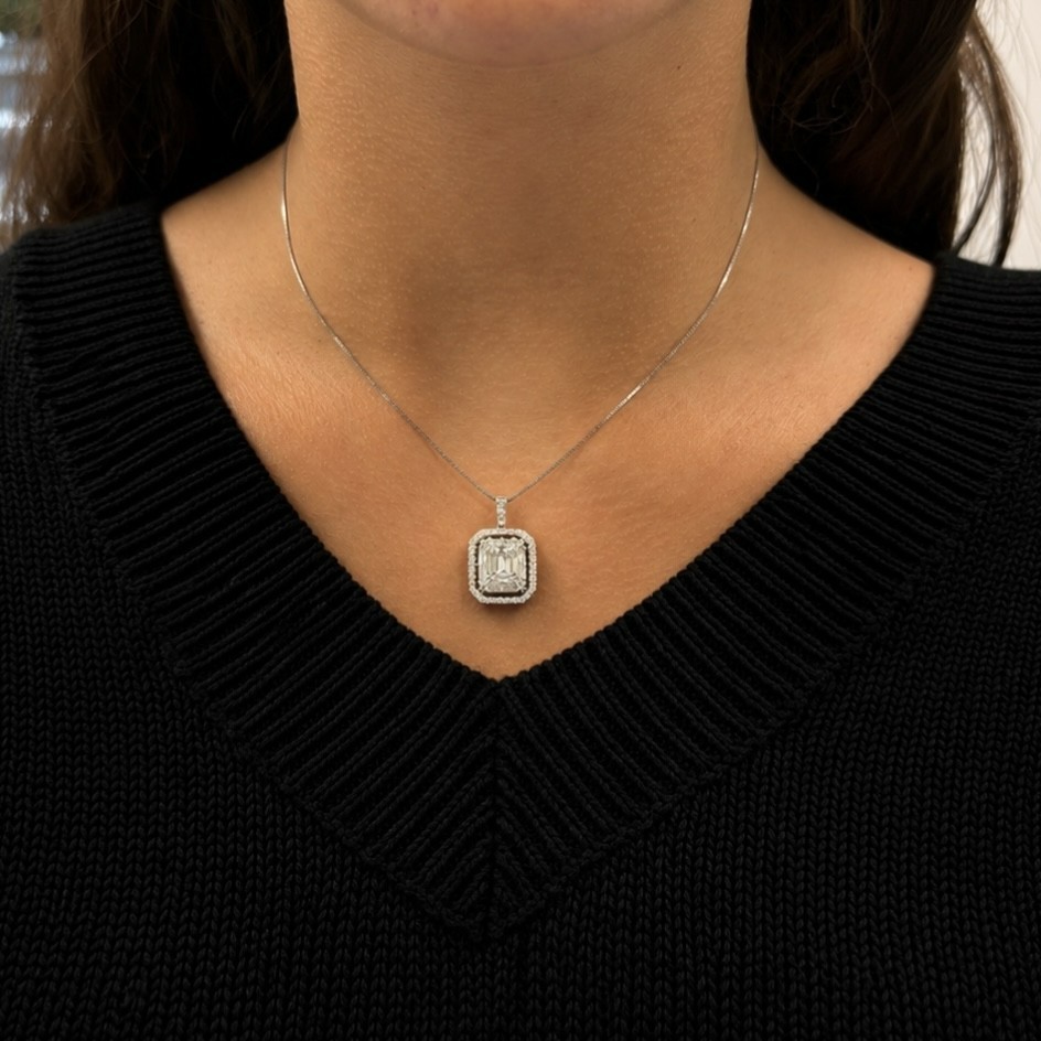 DIAMOND PENDANT 2 CTW VS2 G-H – 18K WHITE GOLD NECKLACE 16″ – 5.85 GRAMS