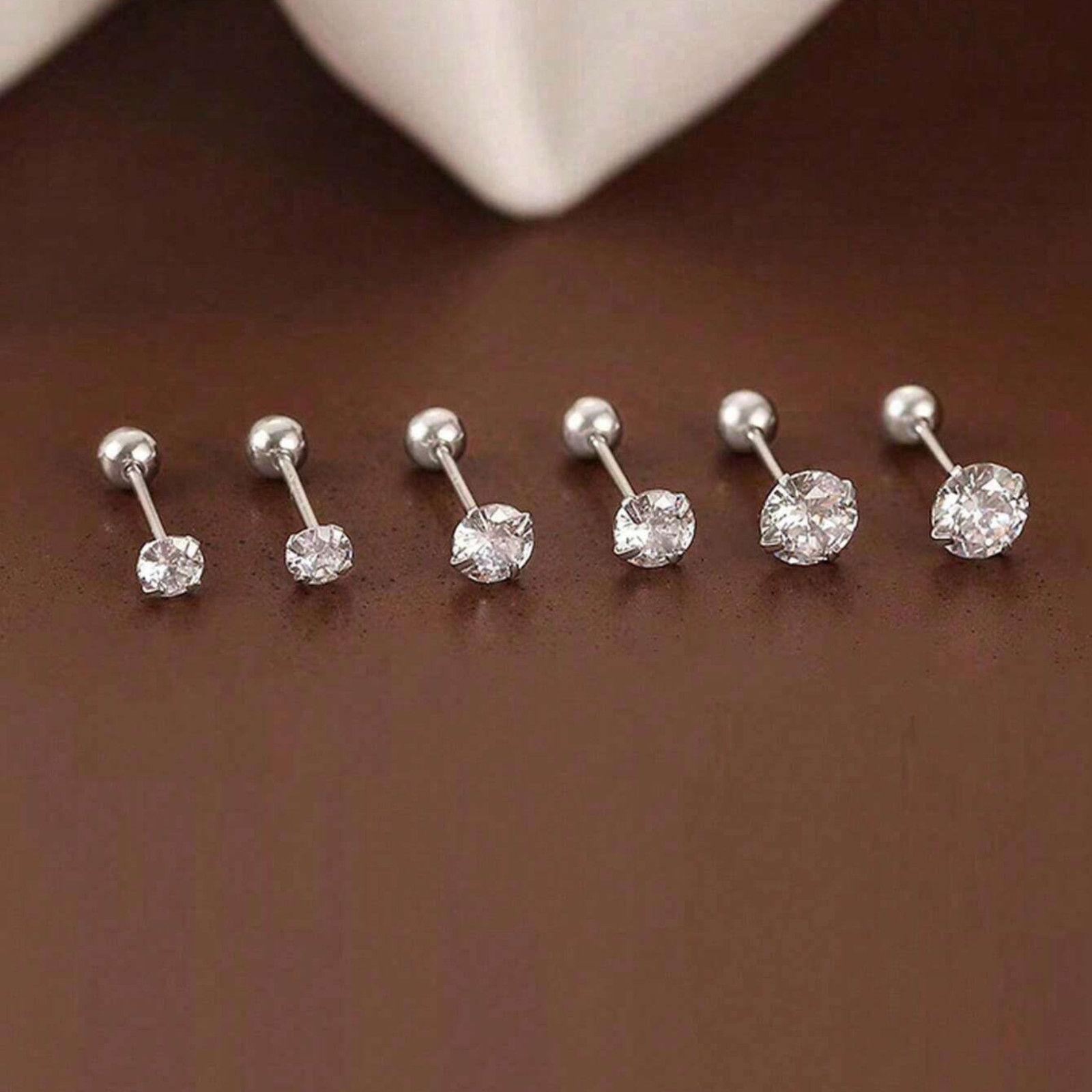 6x Stud Earrings Set Titanium Steel Cubic Zirconia Minimalist Jewelry for Women