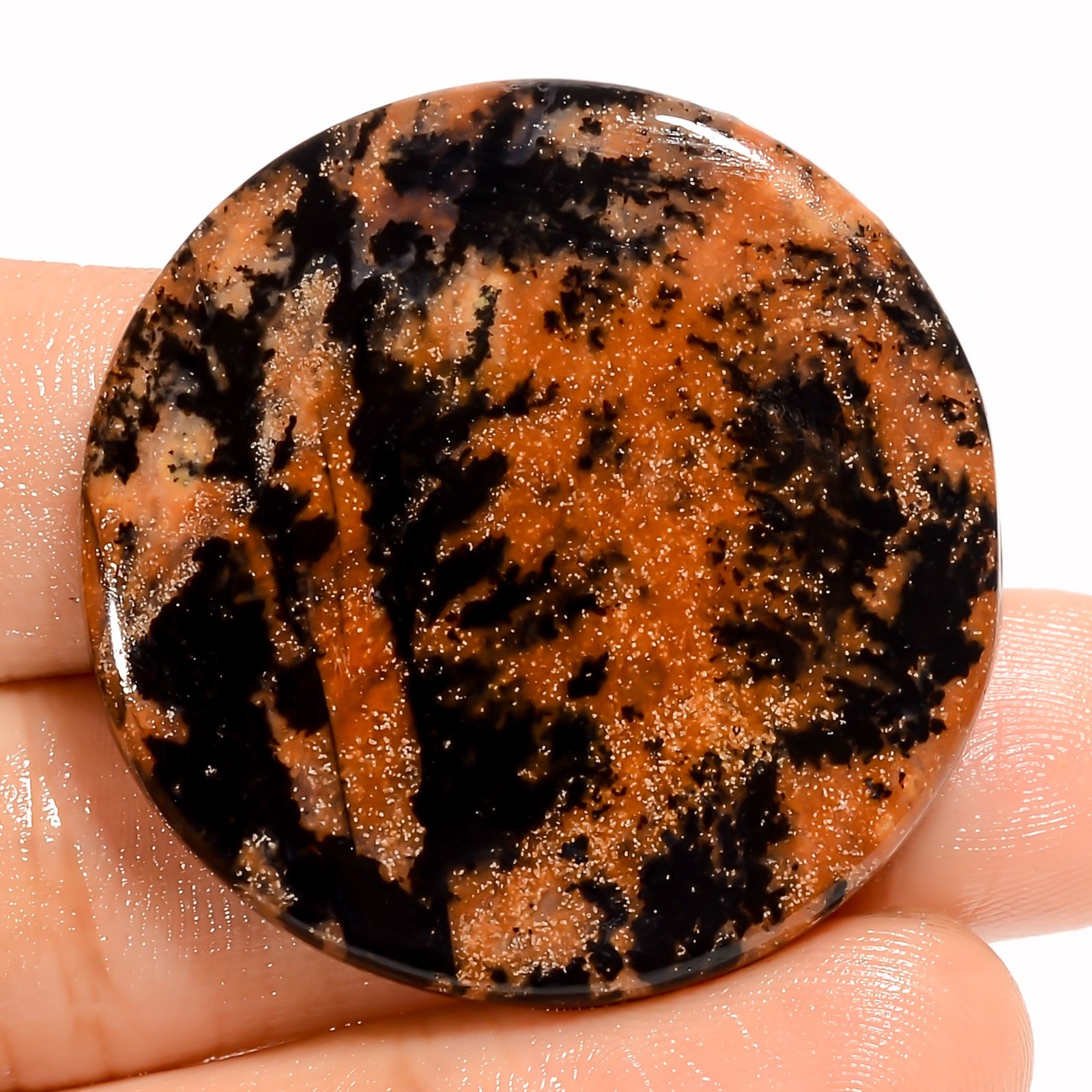Natural Honey Dendrite Opal Round Cabochon Loose Gemstone 58.5 Ct 35X35X5 mm