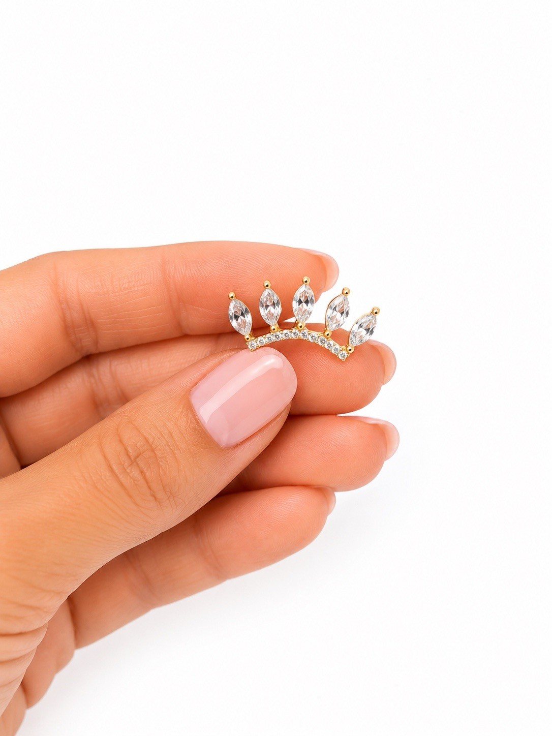 3 Pairs Gold Tone Stud Earrings Set Pearl Crown Rhinestone Gift Box Included