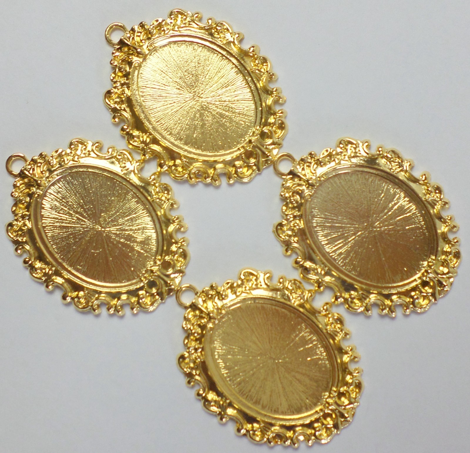 4 of 40x30mm Shiny Gold Victorian Art Deco Open Loops Scroll Pendant Settings