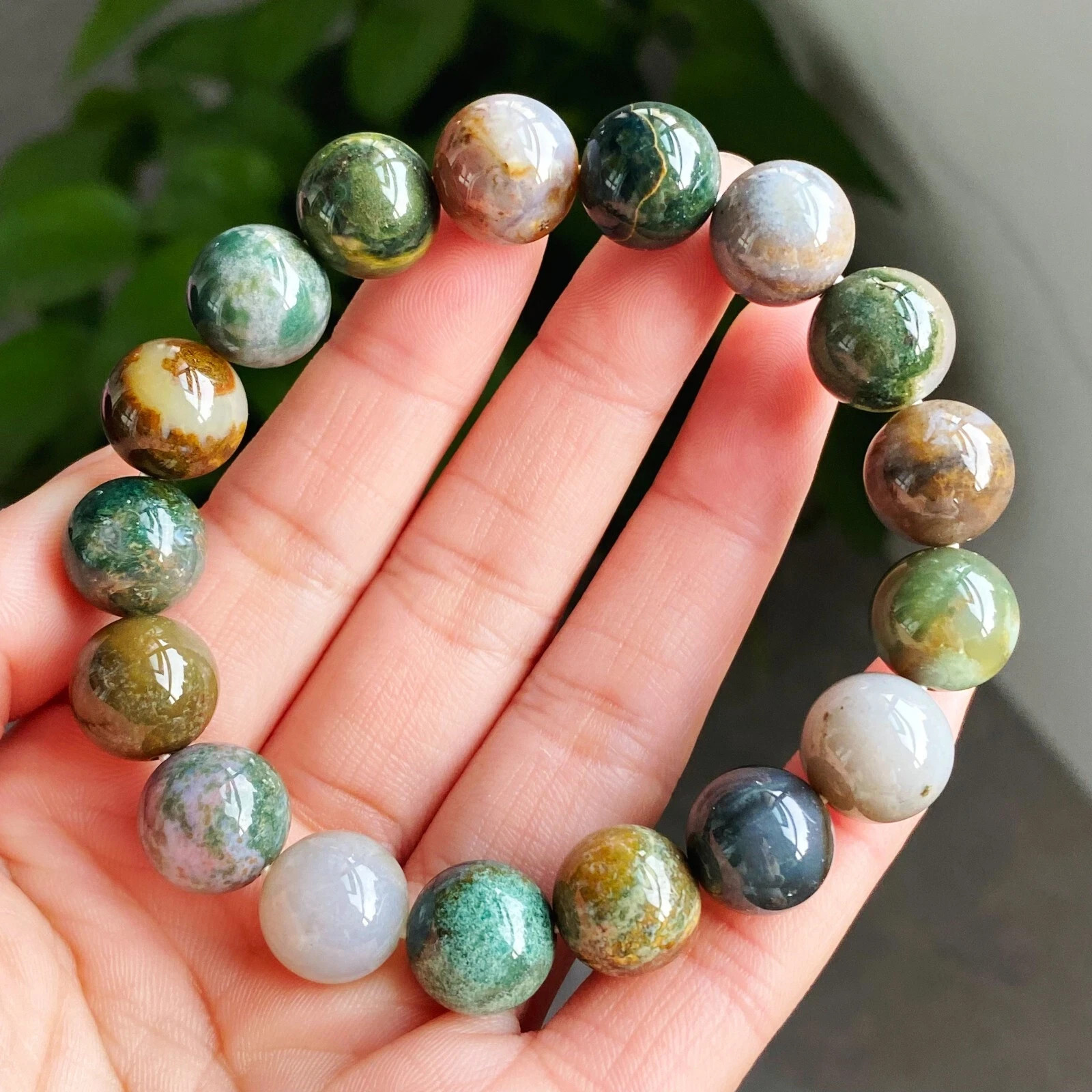 12.3mm Natural Color Ocean Jasper Jade Agate Quartz Crystal Beads Bracelet C1672