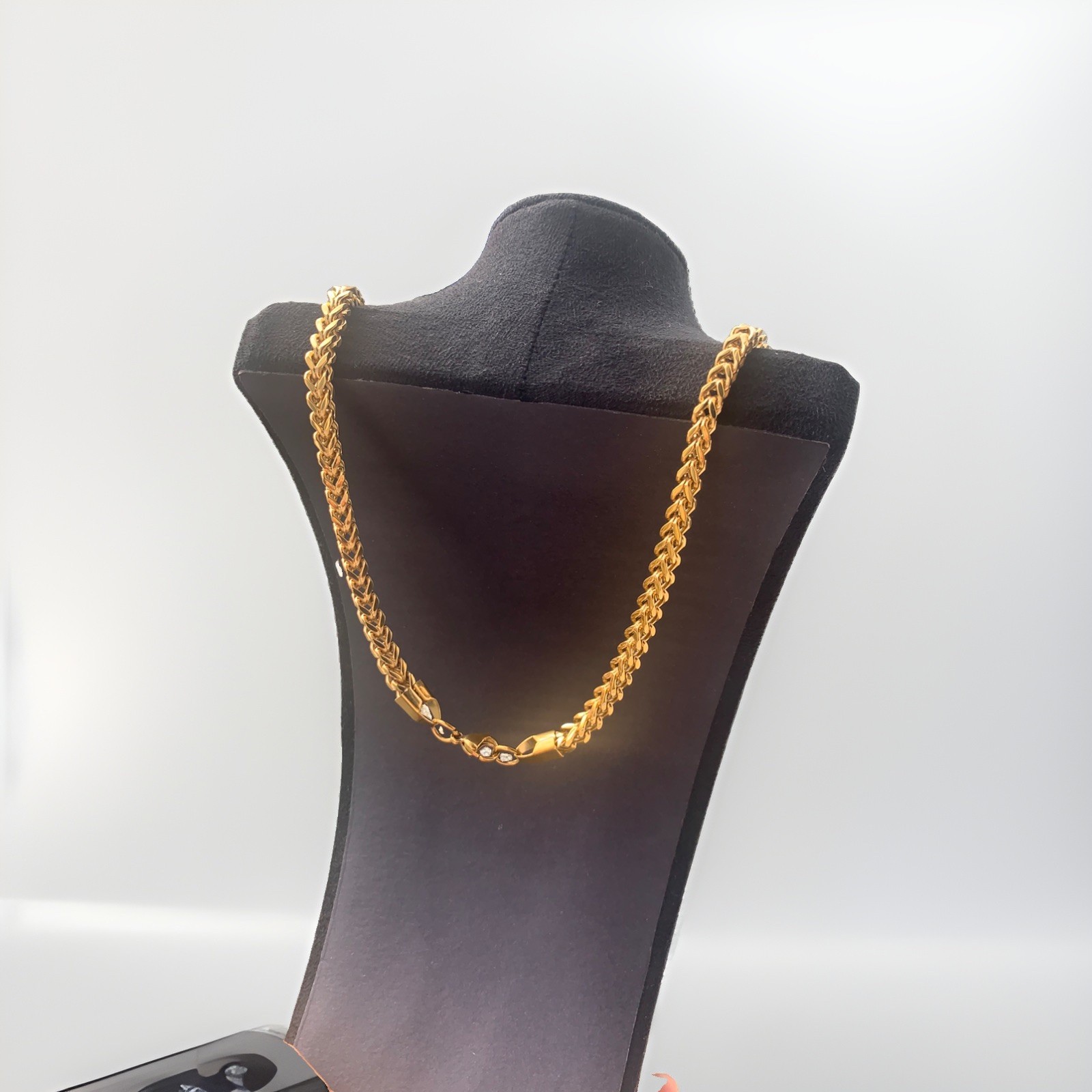 Mens Stainless Steel 18k Gold Plated Franco Necklace & Brass Teddybear Pendant