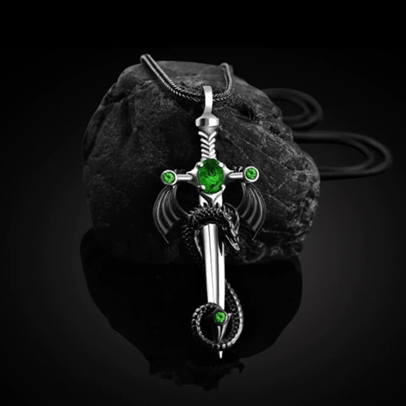 Dragon silver plate sword pendant Necklace with gift box style 2