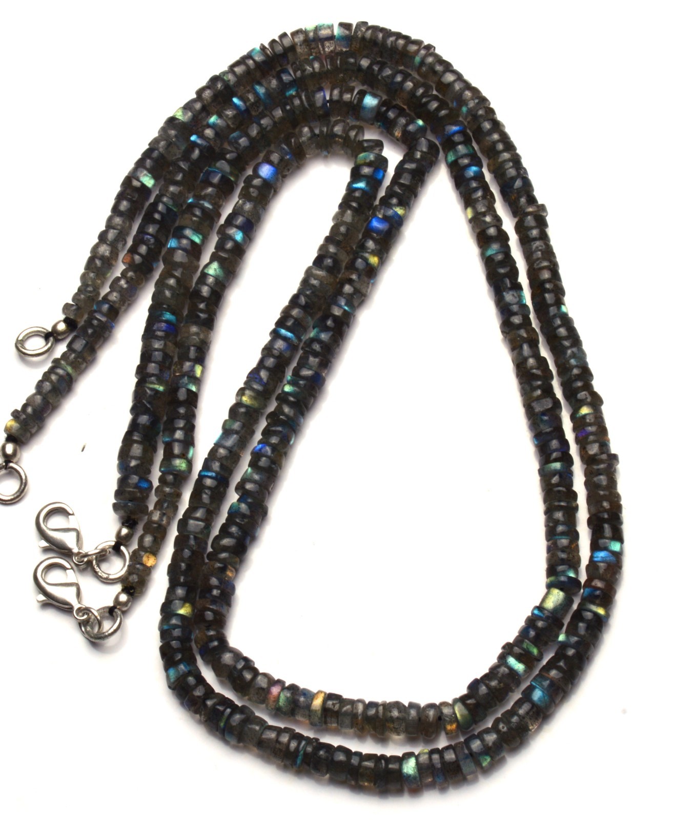 Natural Gem Blue Fire Labradorite 5MM Approx. Smooth Heishi Beads Necklace 17″