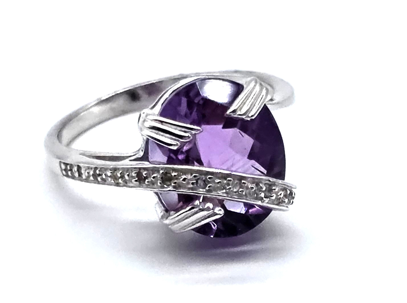 Women White Gold Rhodium Over Solid Sterling Silver 4.38 CTW Purple Amethyst