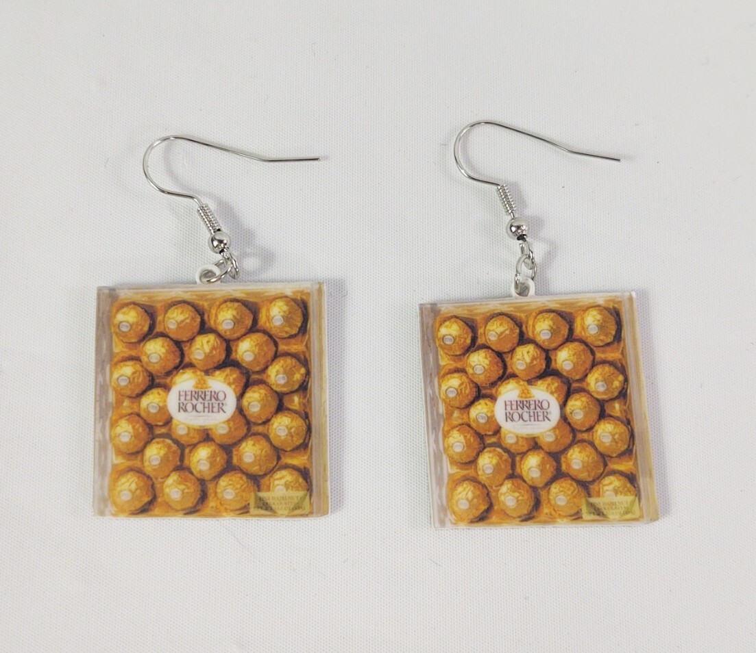Hook Drop Dangle Pierced Earrings Ferrero Rocher Candy Sweets Costume Jewelry