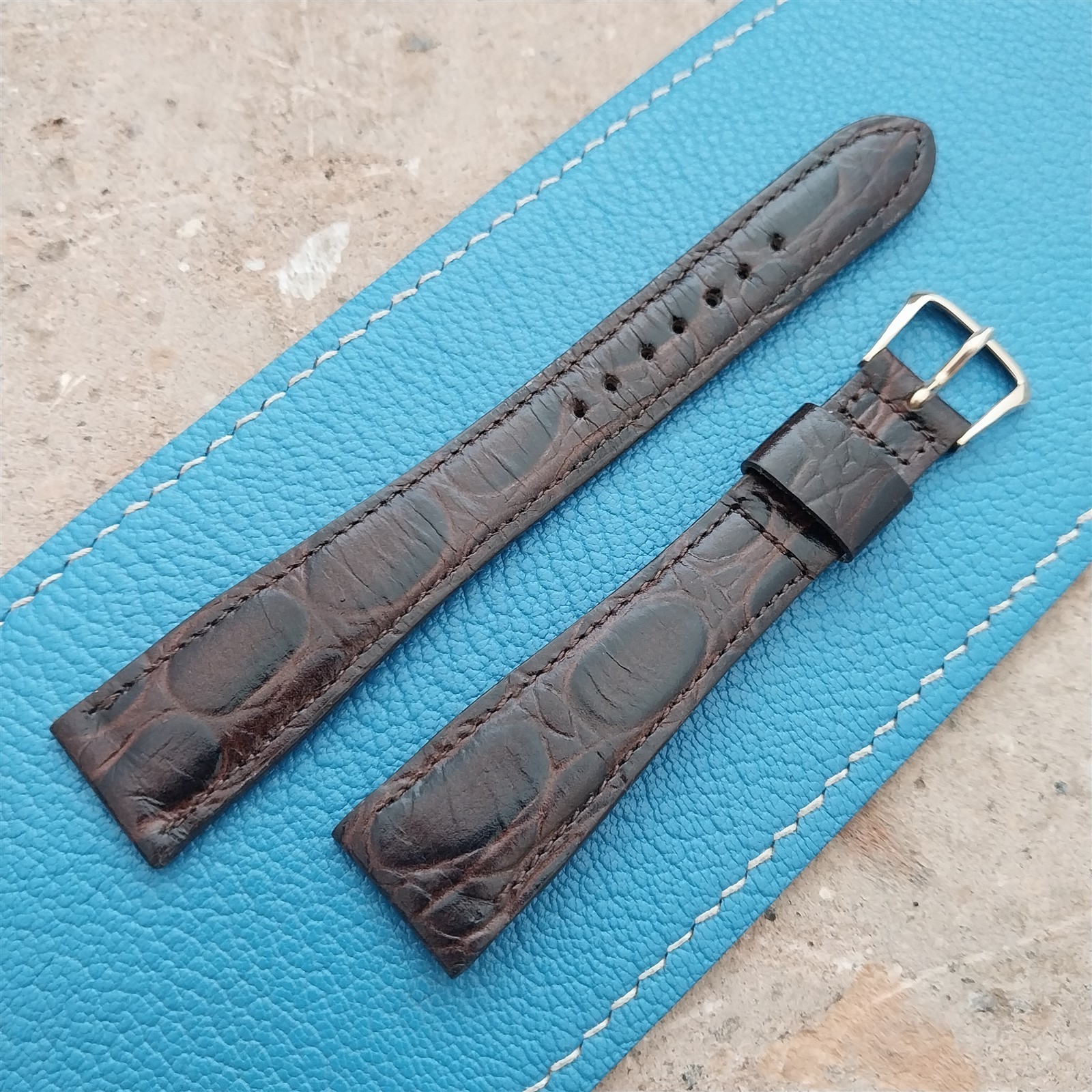 Hamilton 17.4mm Lizard Croc Grain Leather Vintage Watch Strap & Gold Logo Buckle
