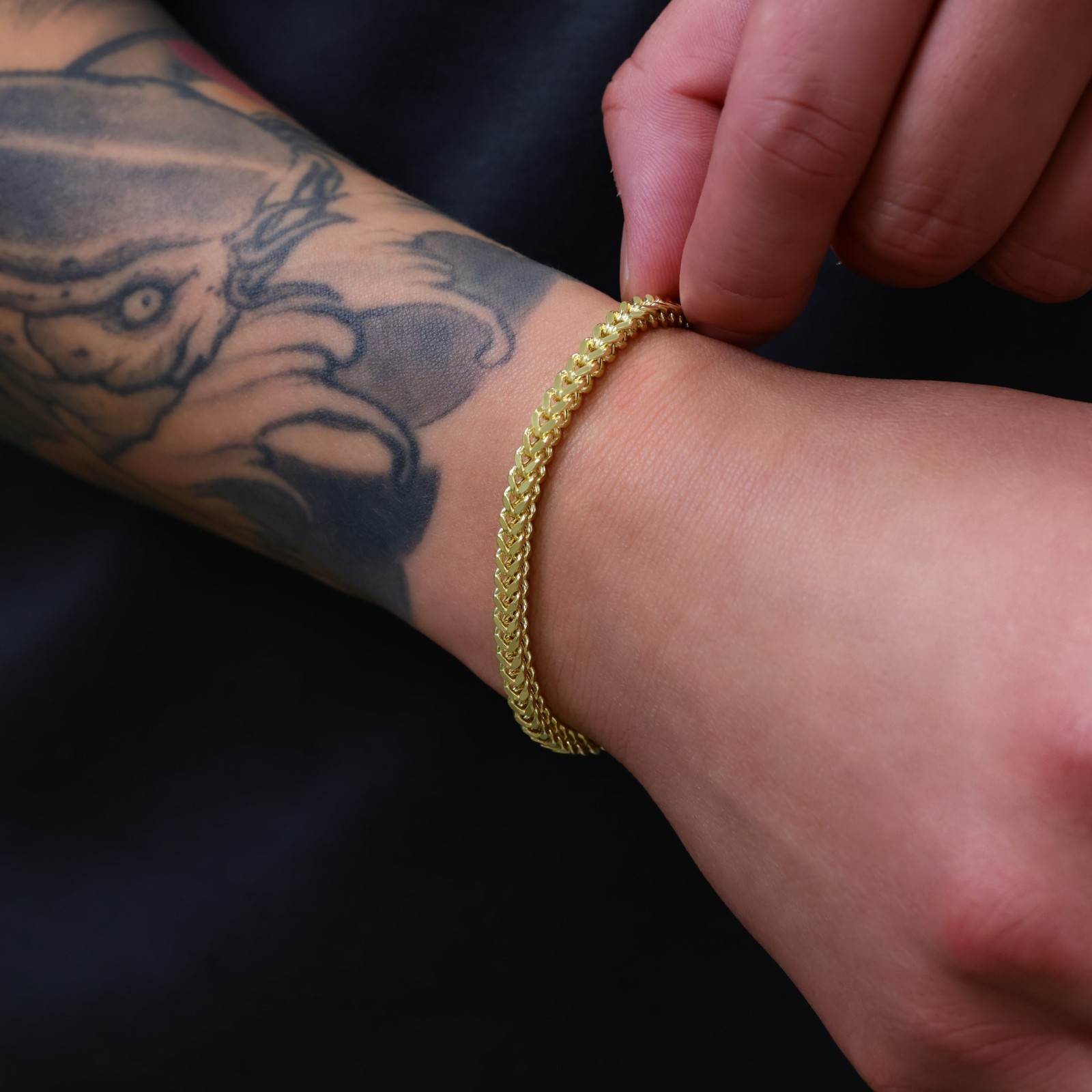 14k Yellow Gold 4mm Franco Box Bracelet Chain Mens Womens 7″ 7.5″ 8″ 8.5″ 9″