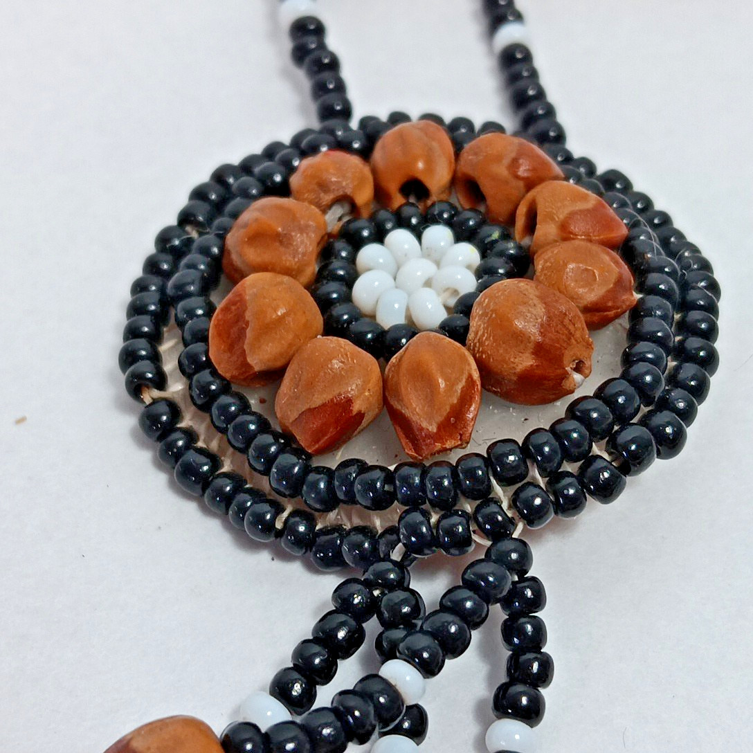 Ghost Bead Necklace Black White Brown Juniper Berry Seed Leather Mandala Tassel