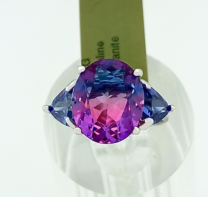 LAB CREATED 5.05 Cts TOURMALINE & TANZANITE RING 10K WHITE GOLD – New With Tag