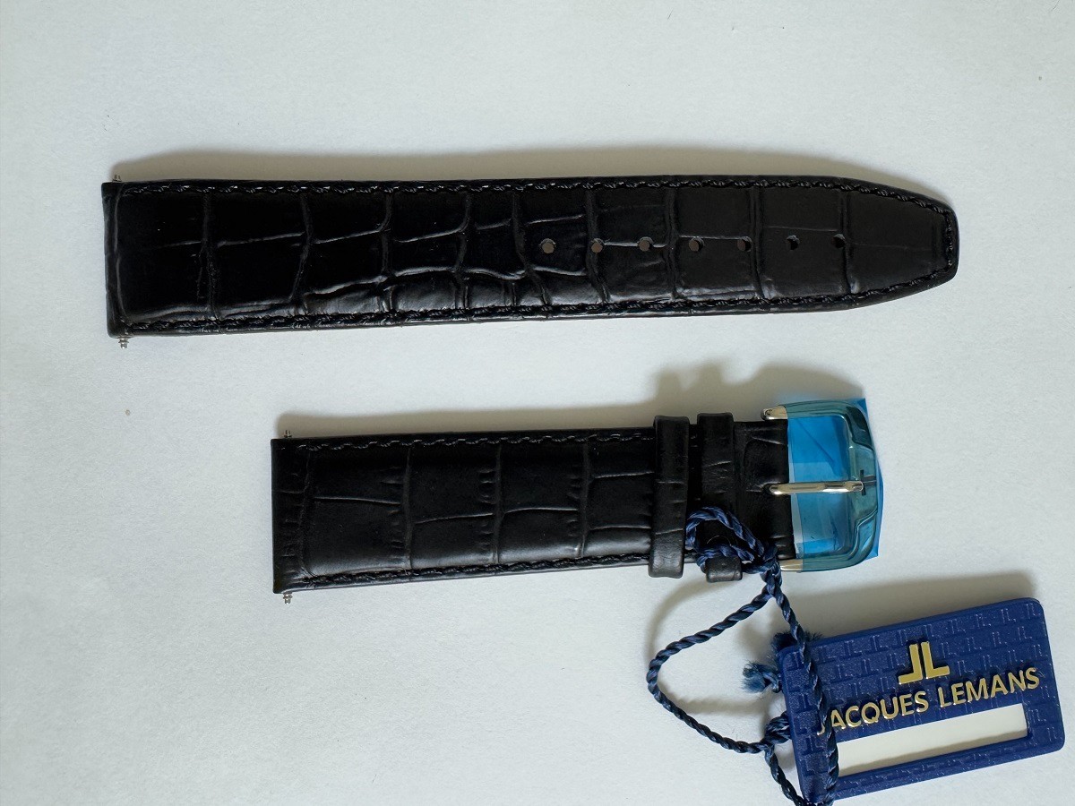 Jacques Lemans black Genuine leather band strap 22mm