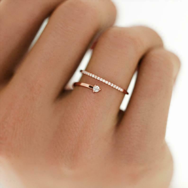 Stylish Arrow Open Engagement Ring 1.45ct Simulated Diamond 14k Rose Gold Plated