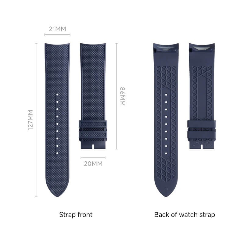 21mm Curved FKM Rubber Watch Strap Band Fits Jaeger-LeCoultre Polaris Date 42mm