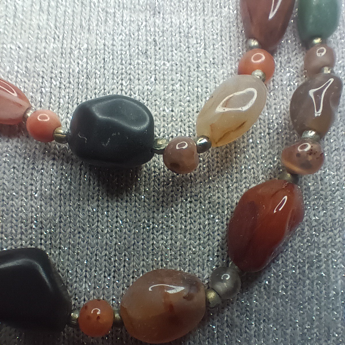 Vtg Natural Stone Beggars Necklace Boho Hippie Earthy Statement 24″ 93g