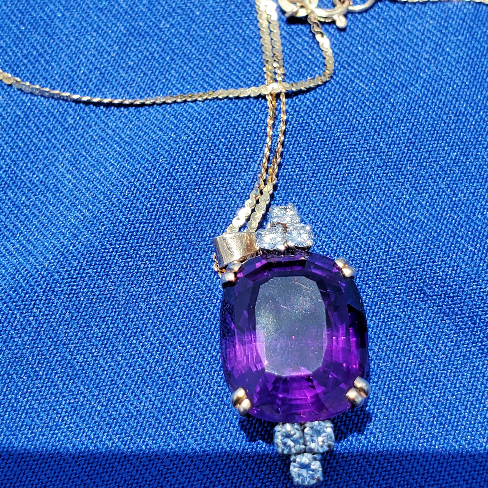 Original EARTH MINED AMETHYST DIAMOND Deco Style Necklaces SOLID 14K GOLD 20″ in