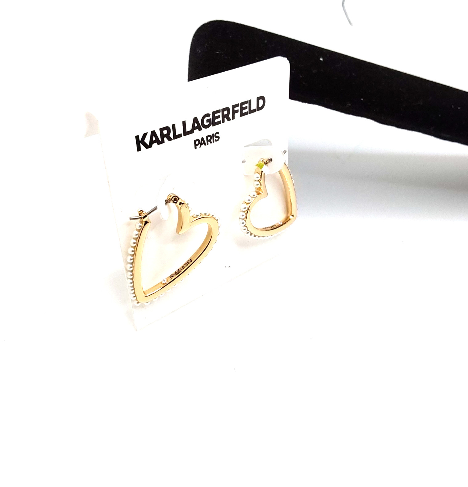 Karl Lagerfeld Paris Gold Heart Shaped Hoop Earrings Adorned With Faux Pearls