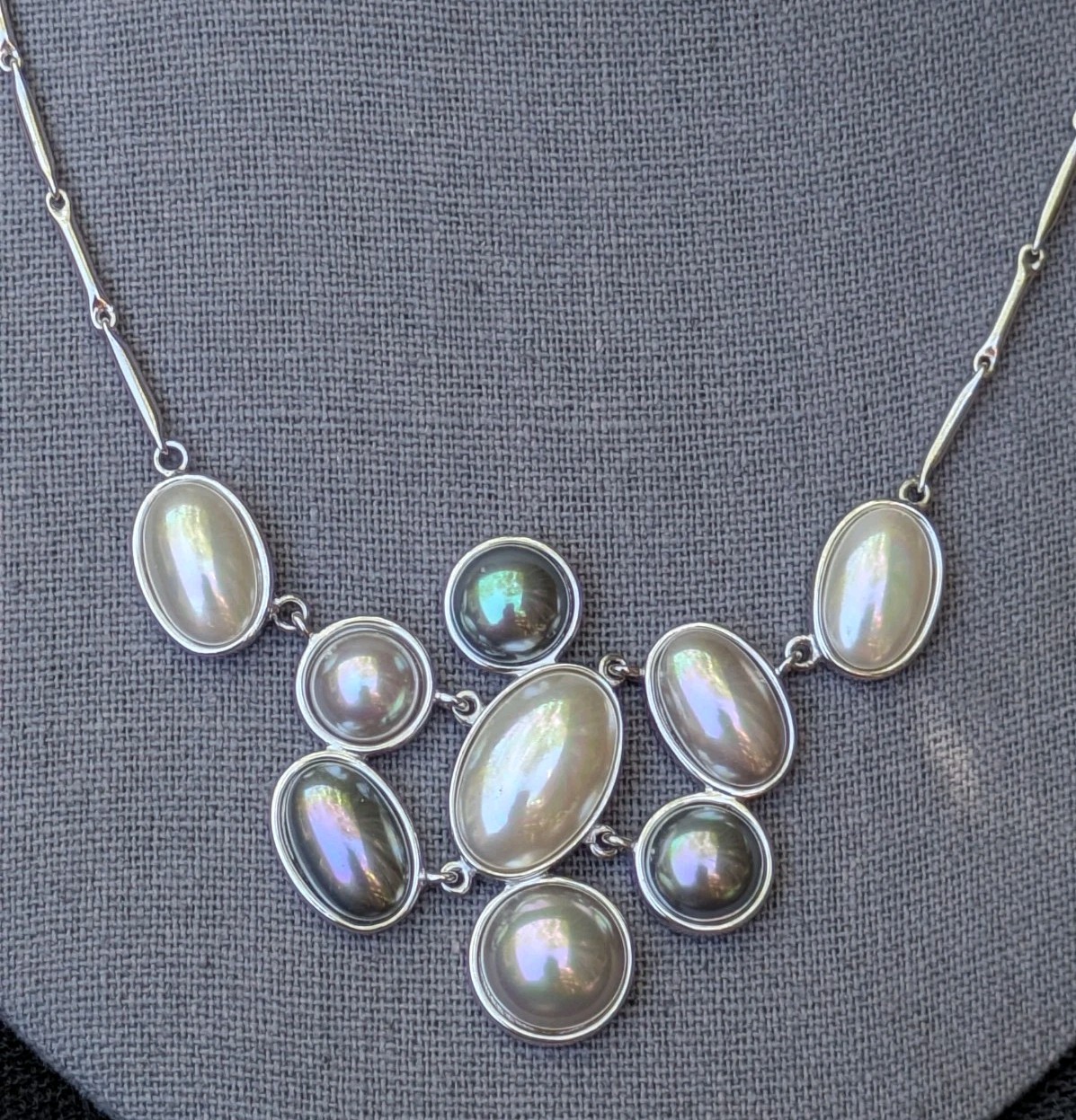 Majorica M Multicolor Faux Mabe Pearl 925 Sterling Silver Necklace 15″ – 17″ D64