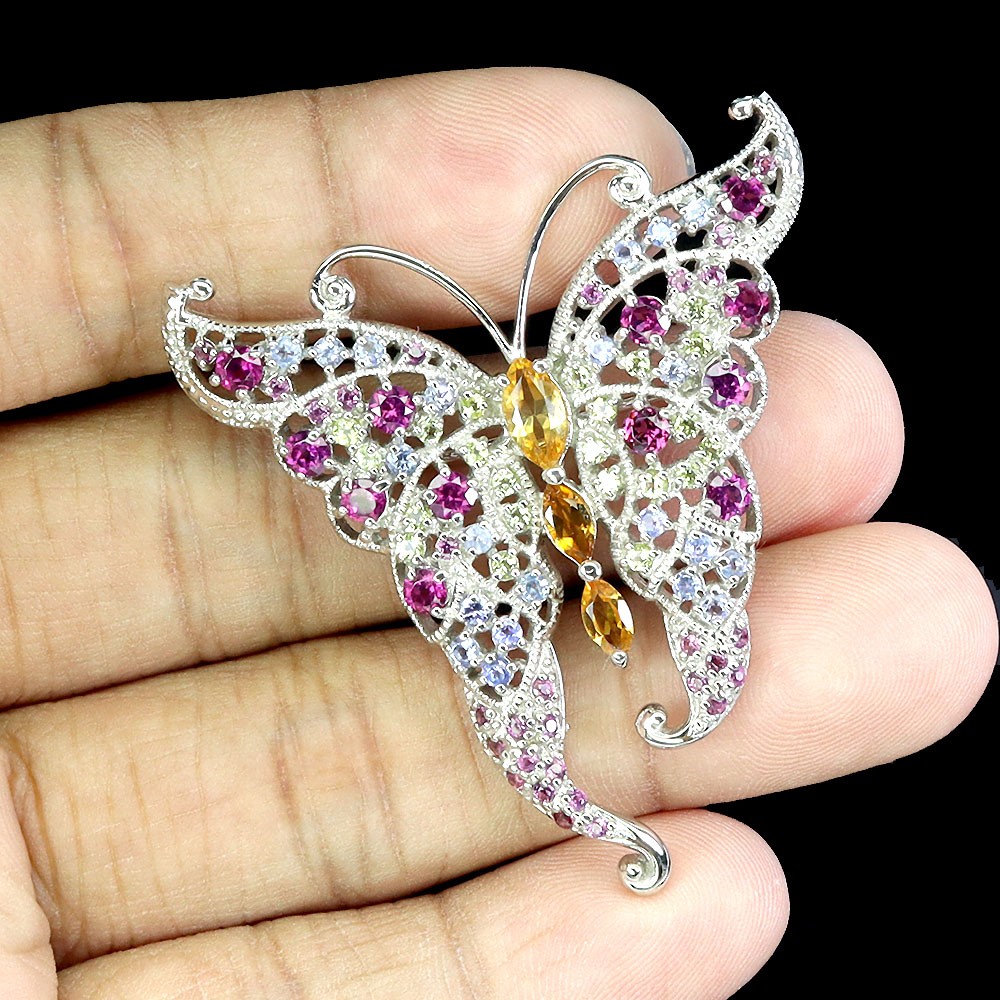 925 Sterling Silver Brooch Marquise Citrine Peridot Tanzanite Gemstone Jewelry