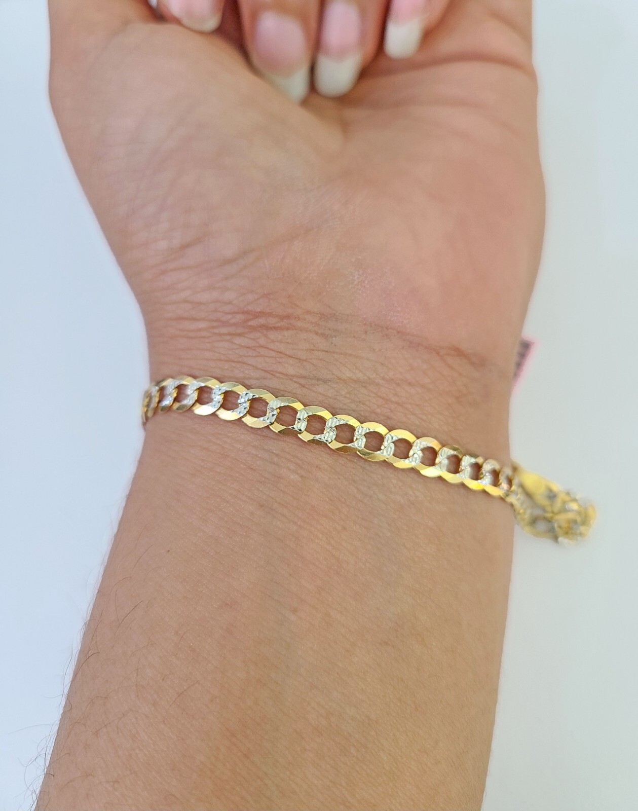 14K Cuban Curb Link Bracelet Diamond Cut 4mm 8″ Inch REAL Yellow Gold