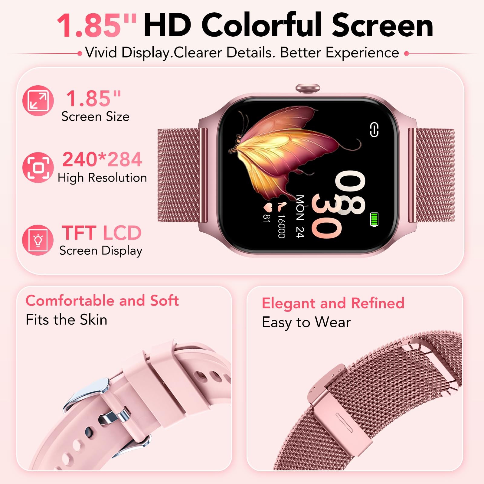 Smart Watch 1.85 Inch HD Fitness Tracker Heart Rate Sleep Monitor Waterproof…