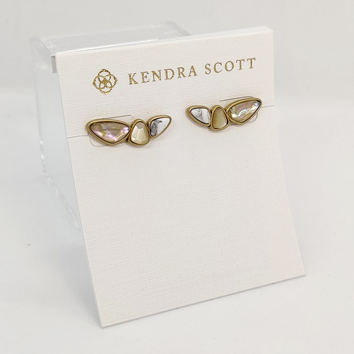 New Kendra Scott Ivy Ear Climber Vintage Gold Earrings In White Mix