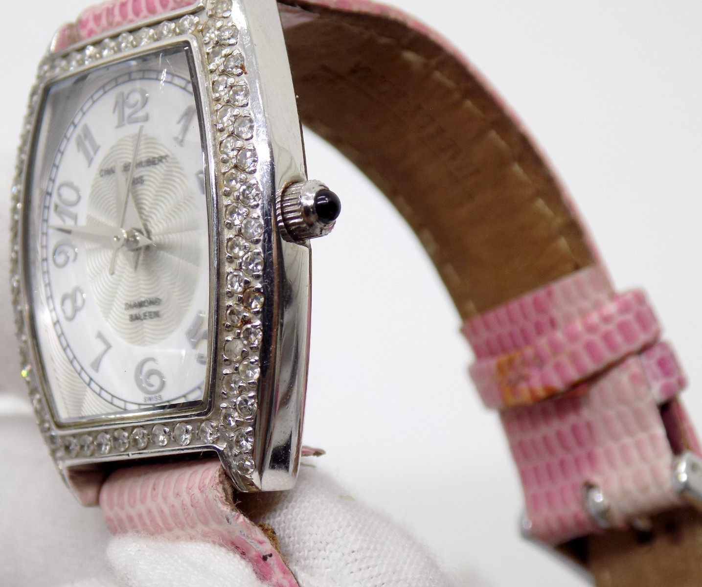 Charles Hubert Paris 1ct Diamond Pink Leather Watch – Band TLC Needs Battery