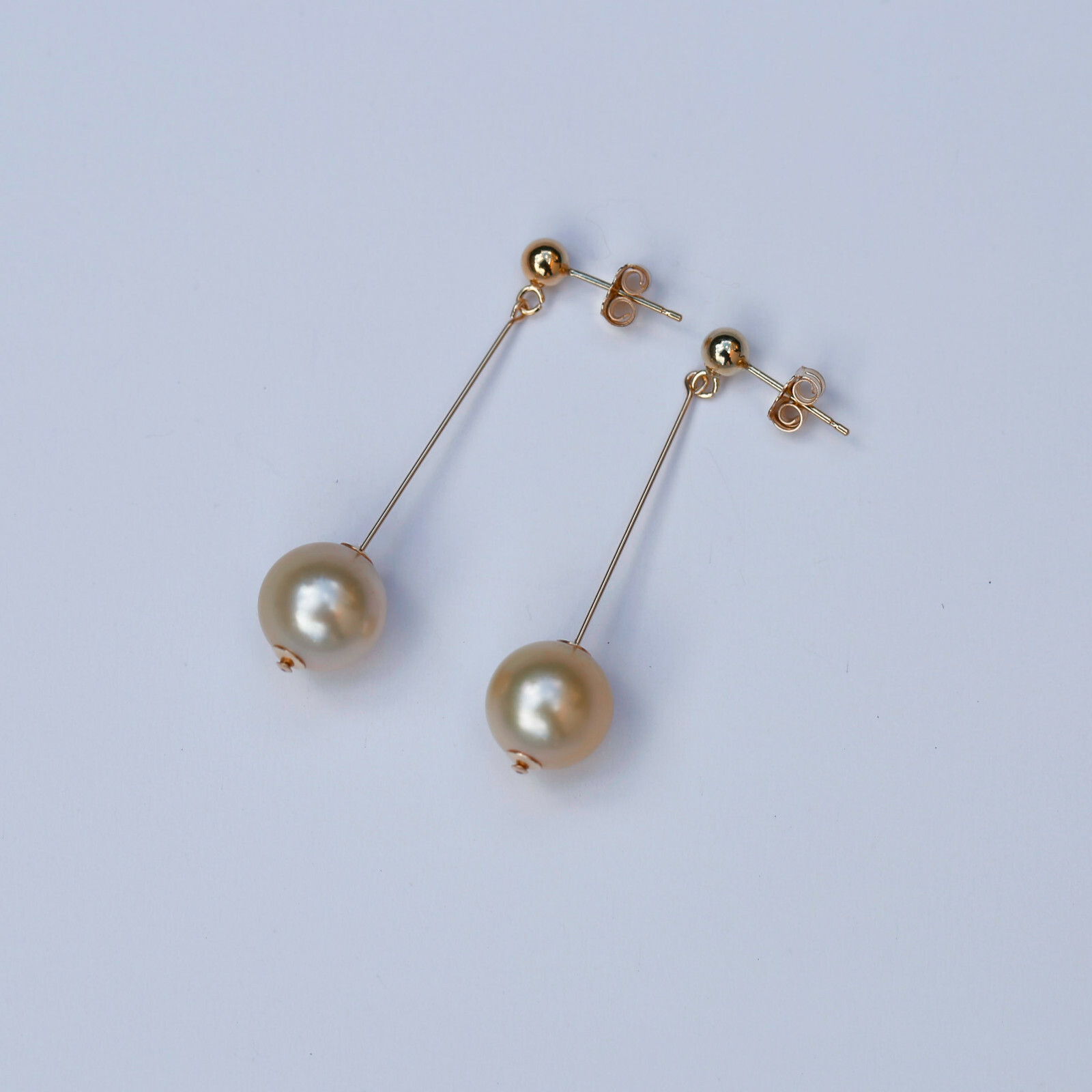 9.5-10mm natural high luster Australia gold seawater Pearl 14KGF Earring 40mm #3
