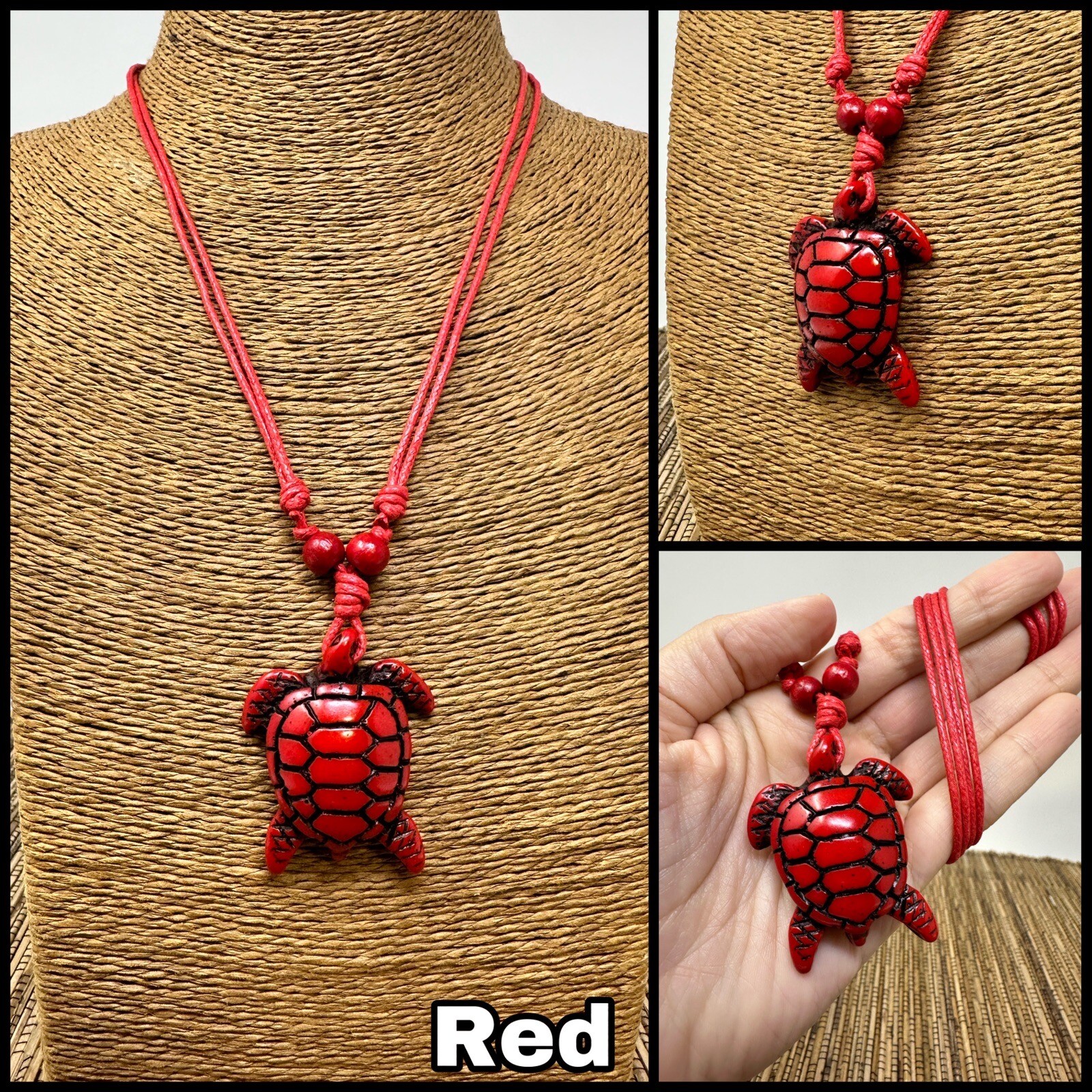 Red Turtle Necklace Red Turtle Pendant with Adjustable Red Cord Sea Turtle