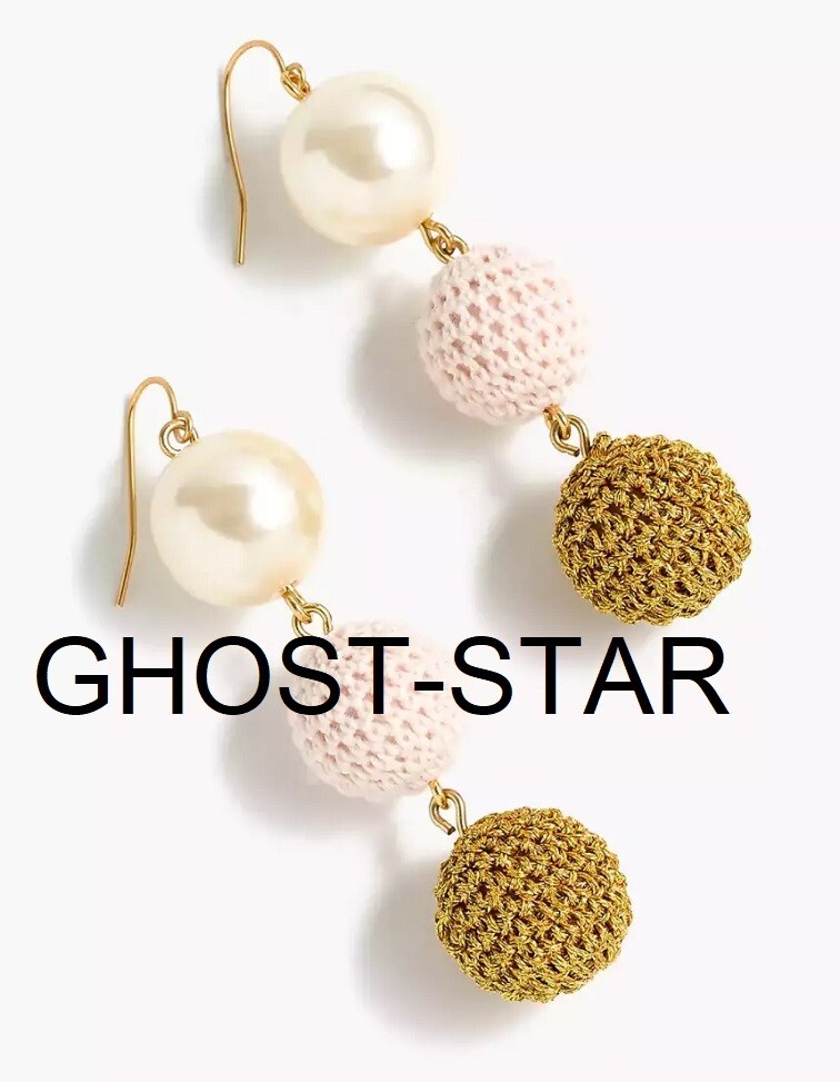 JCREW earrings drop ball dangle crochet pearl pink gold fun jewelry retro gift