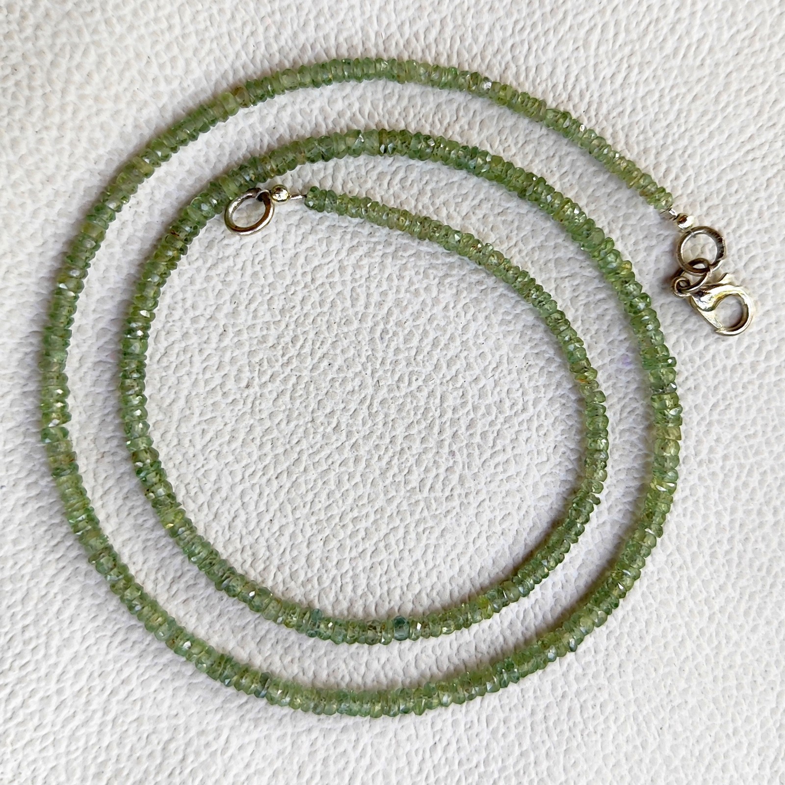 Australia Green Sapphire Faceted Rondelle 3-4.5mm Gemstone Beads 17″ Necklace