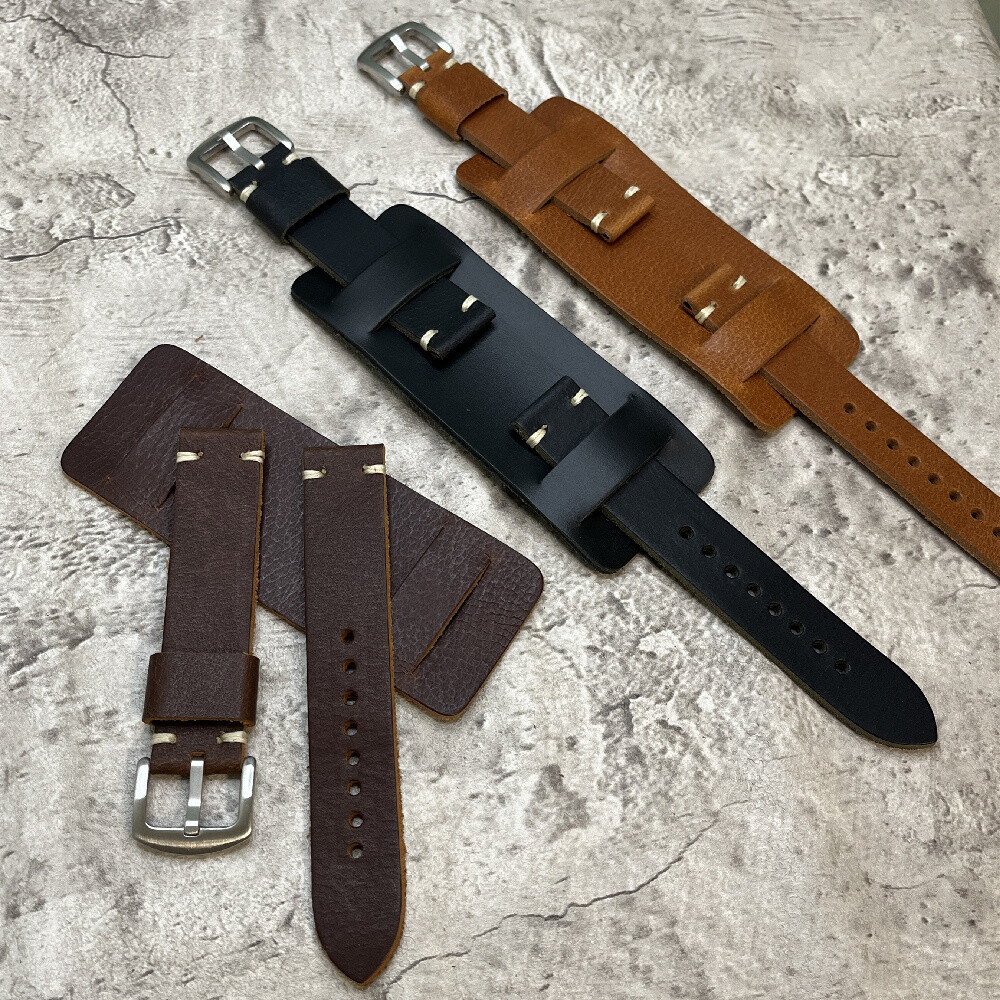 Size 18/20/22/24mm Army Bund Style Handmade Cow Leather Watch Strap/Band #115