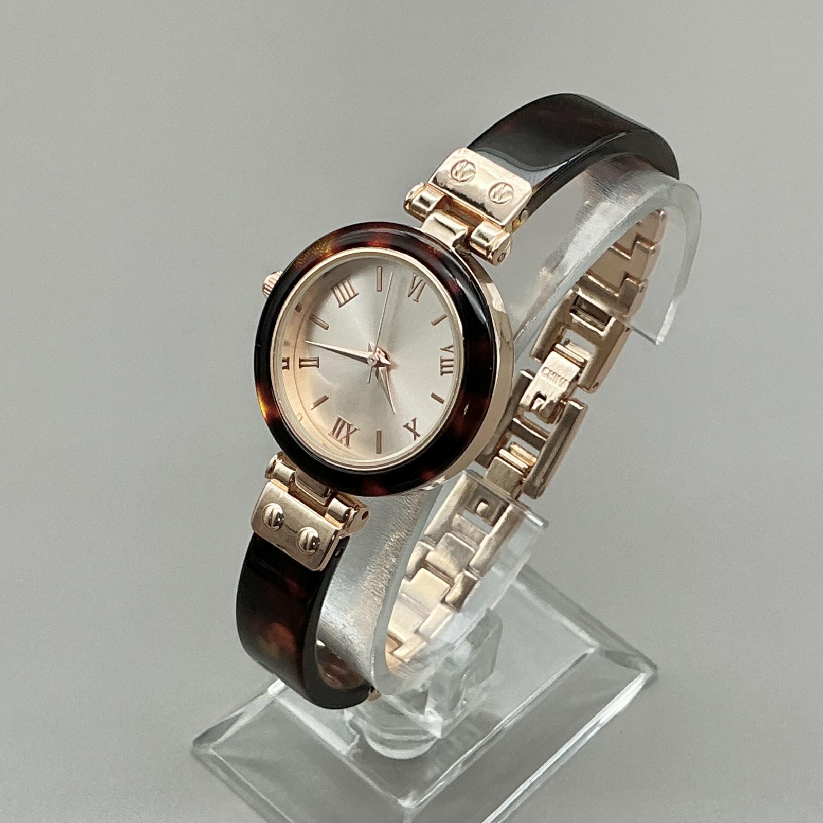 Charter Club Watch Womens Silver Dial Brown Tortoise Bangle Bracelet NEW BATTERY